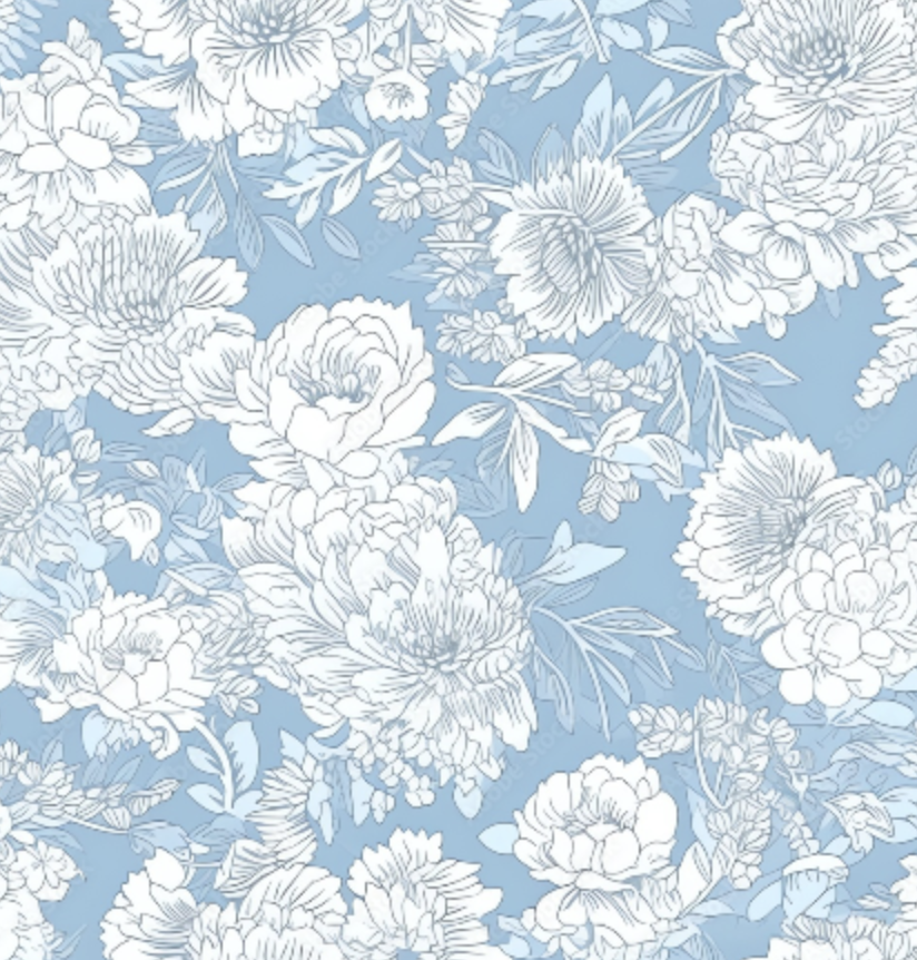 Hellblau mit weißen blüten Tischdecke mit Motiv mieten