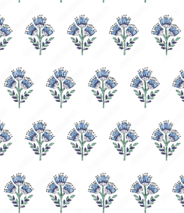 Tischdecke mit Motiv mieten blockprint blaue blumen